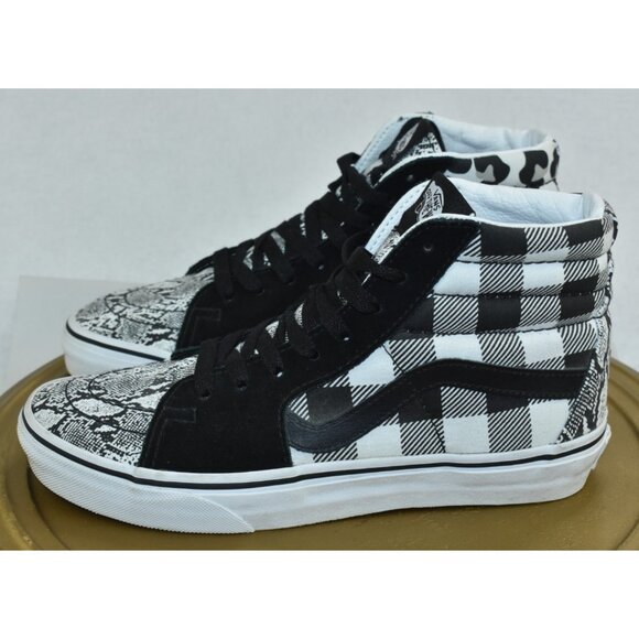 Vans Sk8-Hi Shoes Mens 5.5 W 7 Leopard Python Snake Checkerboard Black White - Picture 5 of 10